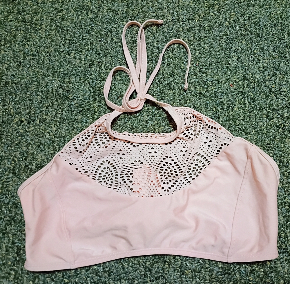 Preowned Rampage Pink Halter Lace Bikini Top